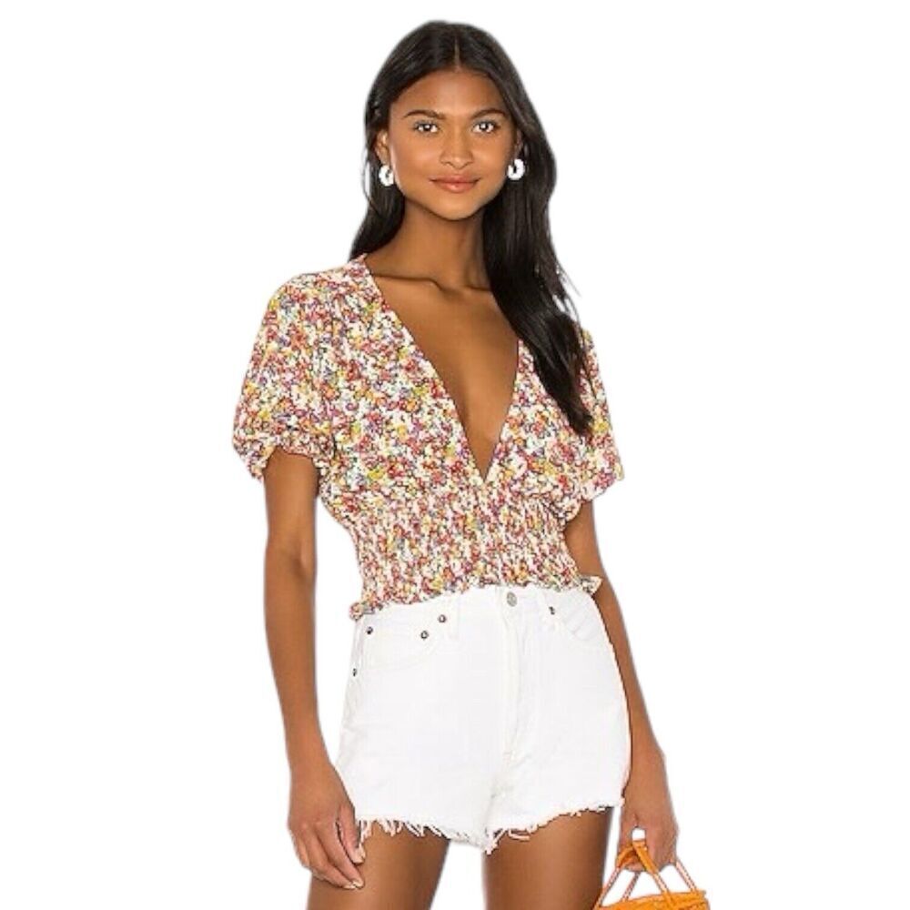 FAITHFULL THE BRAND X REVOLVE First Light Crop Top in Red Vionette Floral Size L